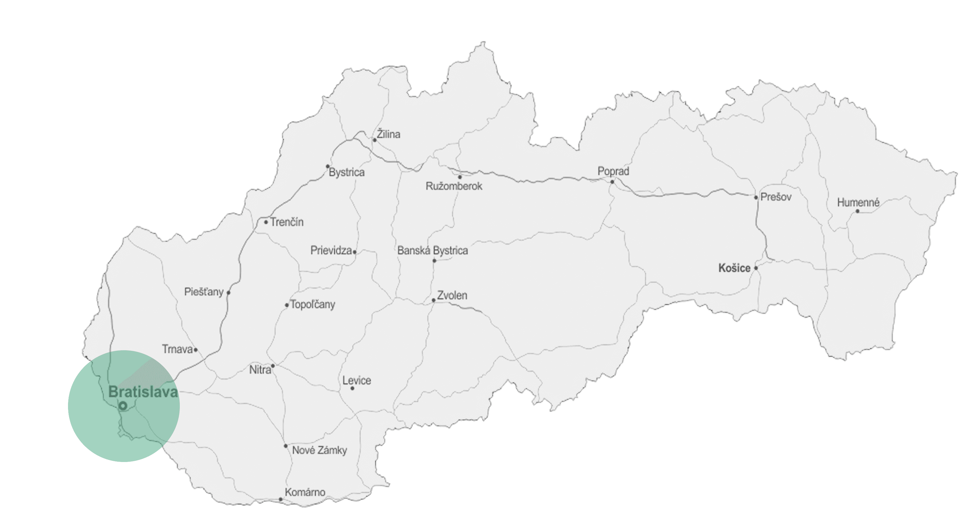 Mapa pokrytí služby pronájmu bez starostí